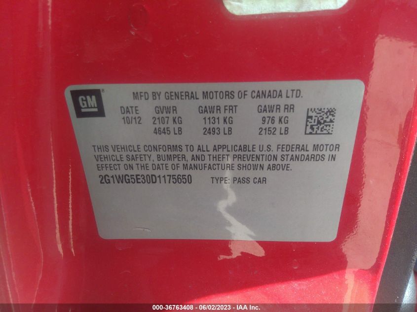 2013 CHEVROLET IMPALA LT - 2G1WG5E30D1175650
