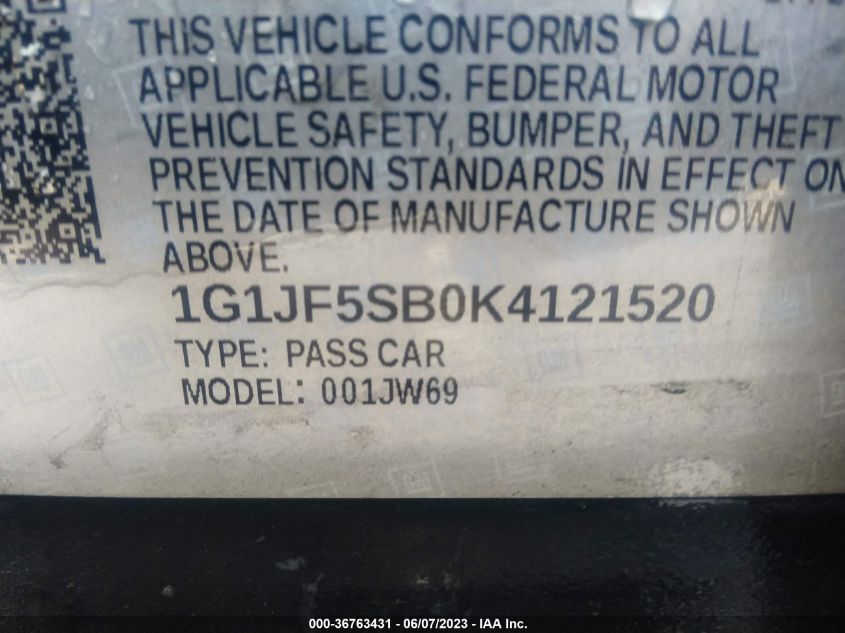 2019 CHEVROLET SONIC PREMIER - 1G1JF5SB0K4121520