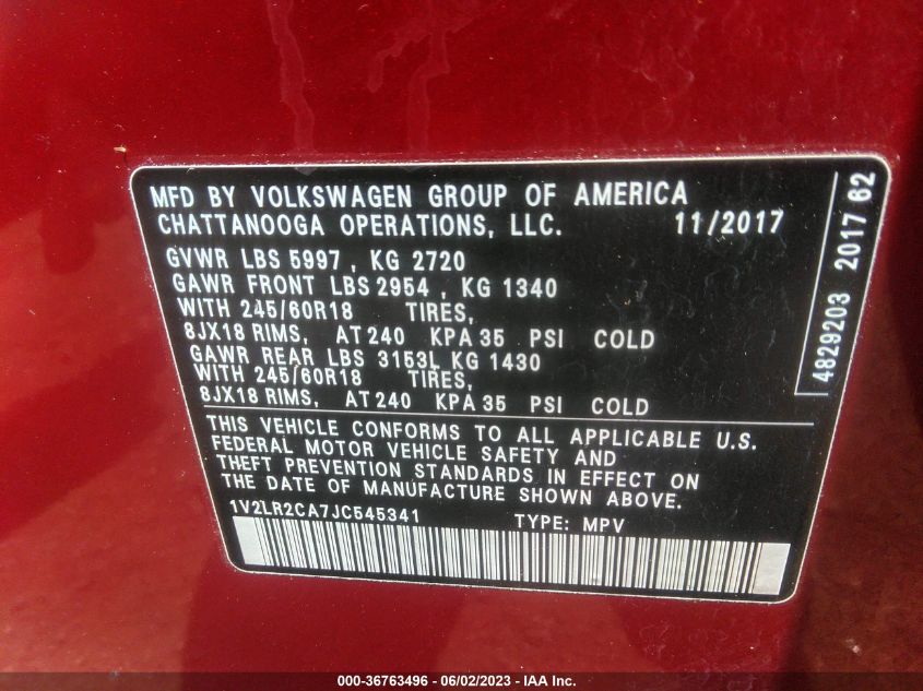 2018 VOLKSWAGEN ATLAS 3.6L V6 SE - 1V2LR2CA7JC545341
