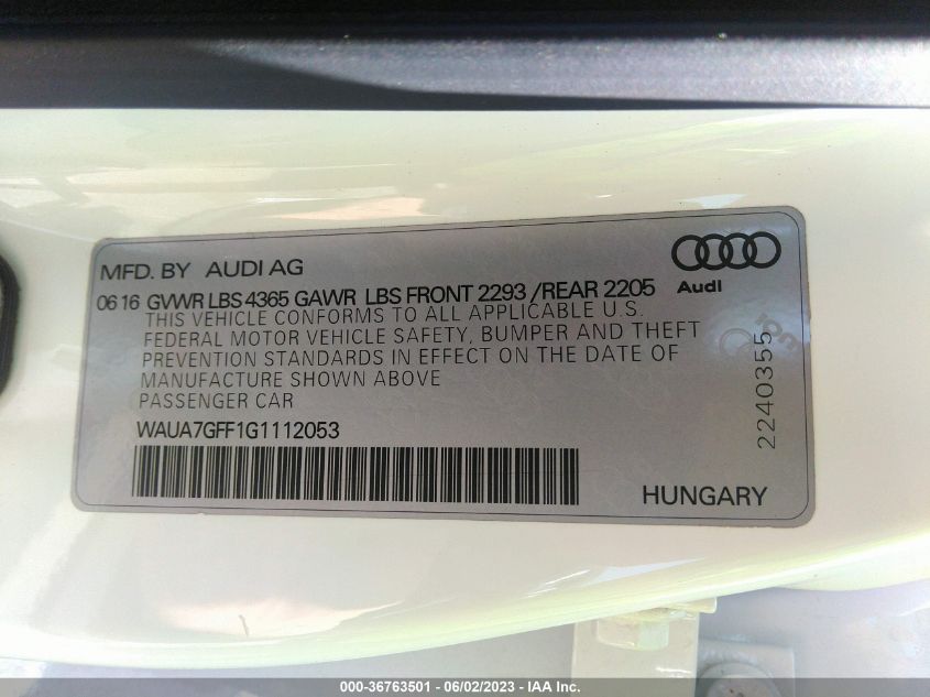2016 AUDI A3 1.8T PREMIUM - WAUA7GFF1G1112053