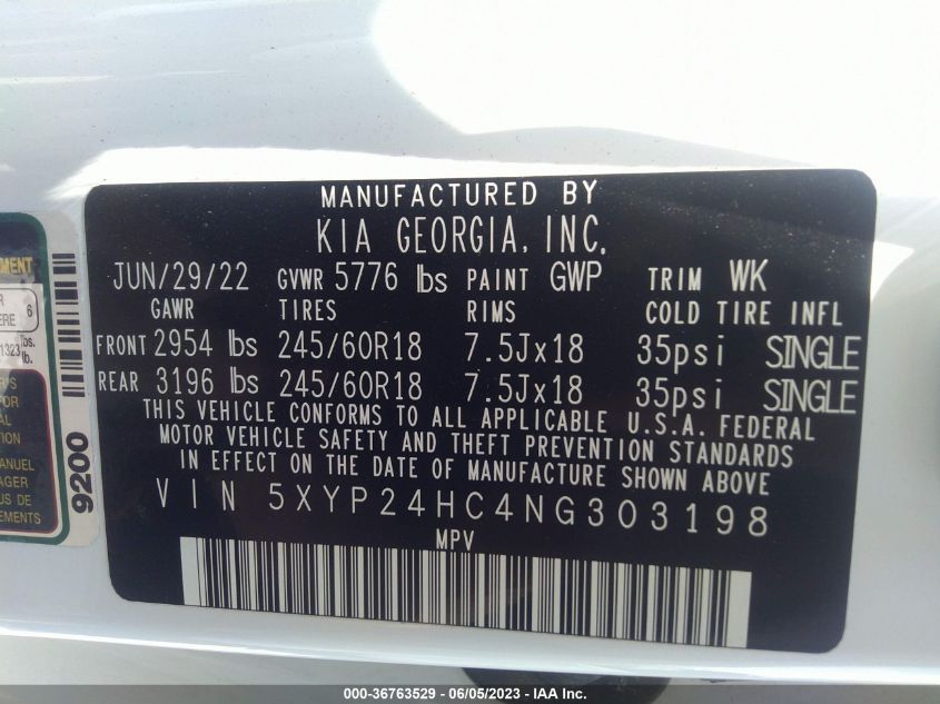 2022 KIA TELLURIDE LX - 5XYP24HC4NG303198