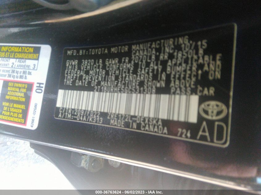 2016 TOYOTA COROLLA L/LE/S/S PLUS/LE PLUS - 2T1BURHE5GC531308