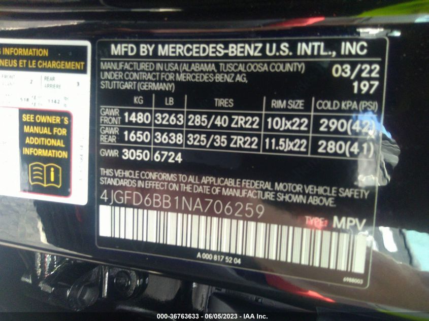 2022 MERCEDES-BENZ GLE AMG GLE 53 - 4JGFD6BB1NA706259