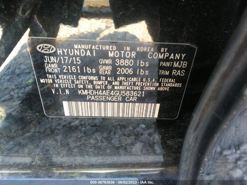 2016 HYUNDAI ELANTRA SE - KMHDH4AE4GU583621