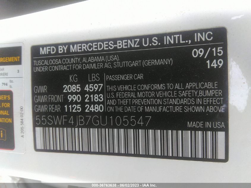 55SWF4JB7GU105547 2016 MERCEDES-BENZ C-CLASS, photo no. 9