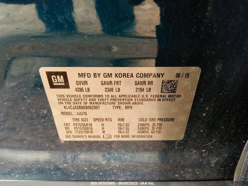 2019 BUICK ENCORE PREFERRED - KL4CJASB8KB962997