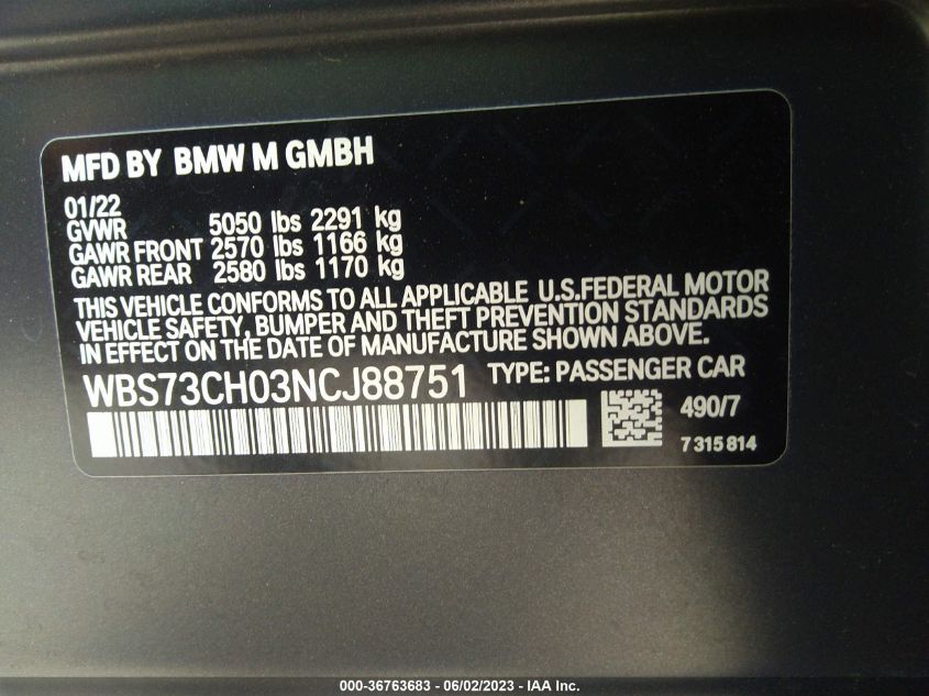 WBS73CH03NCJ88751 2022 BMW M5, photo no. 9