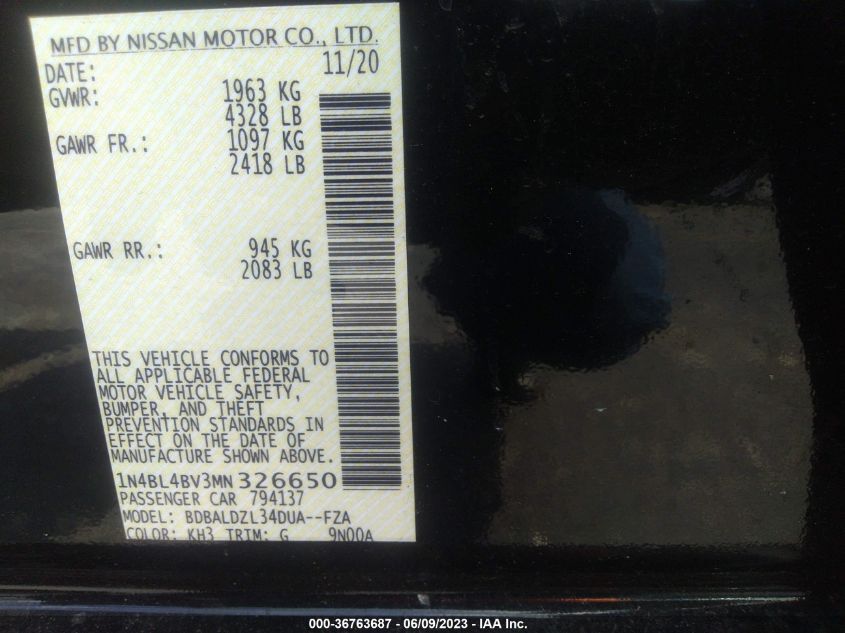 2021 NISSAN ALTIMA S - 1N4BL4BV3MN326650