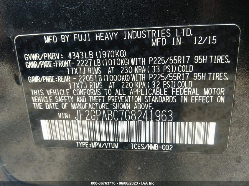 2016 SUBARU CROSSTREK PREMIUM - JF2GPABC7G8241963