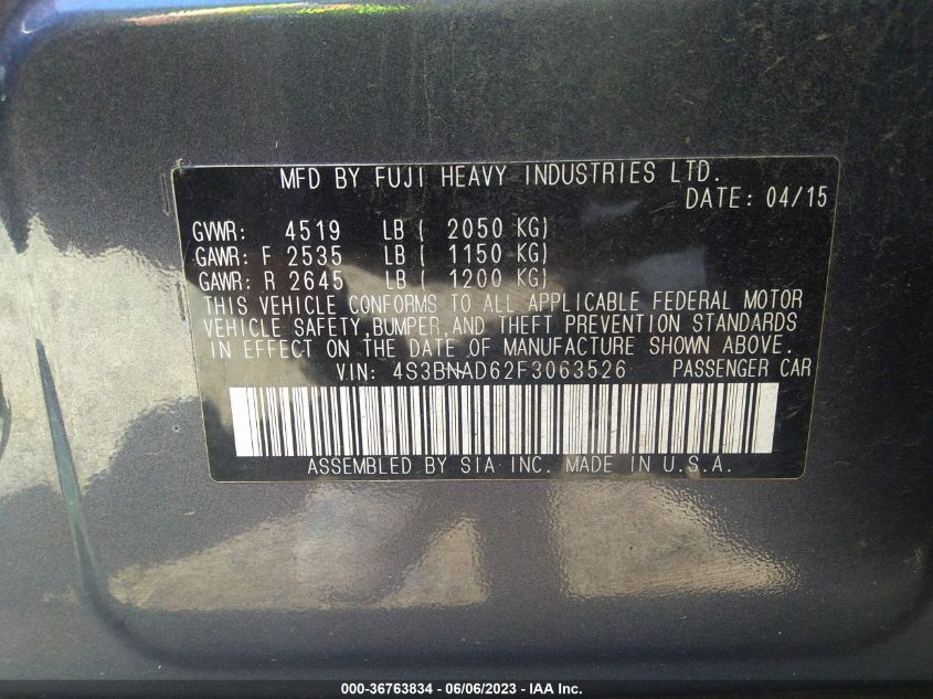 2015 SUBARU LEGACY 2.5I PREMIUM - 4S3BNAD62F3063526