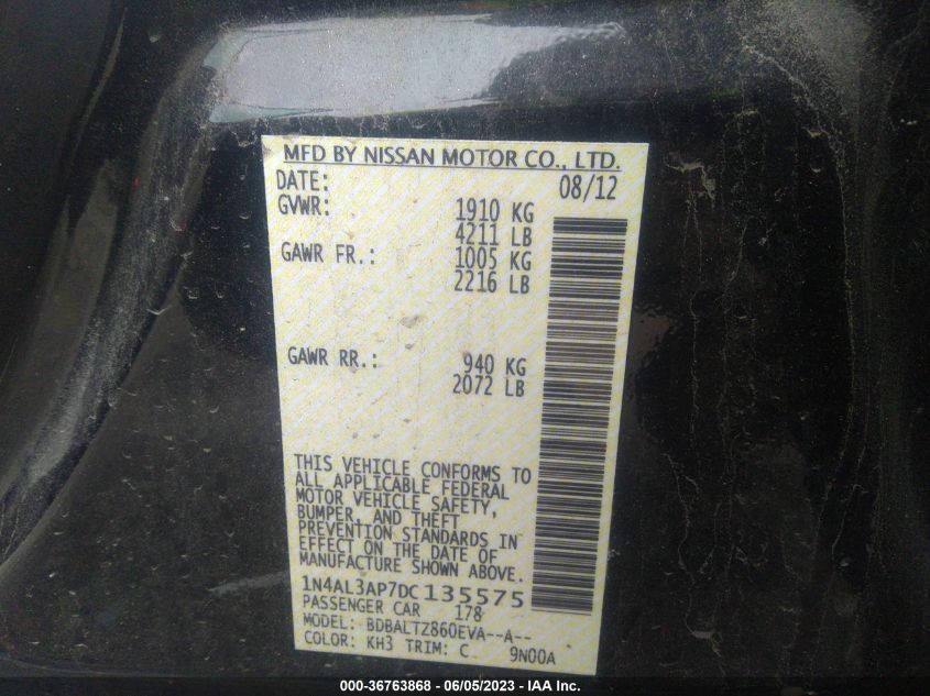 2013 NISSAN ALTIMA 2.5/S/SV/SL - 1N4AL3AP7DC135575