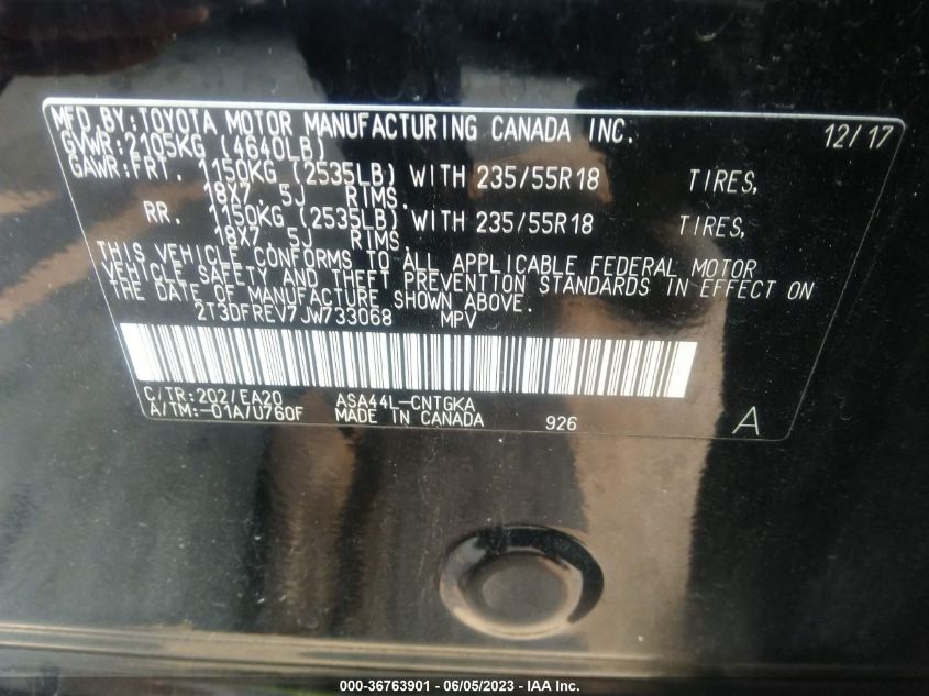 2018 TOYOTA RAV4 LIMITED/PLATINUM - 2T3DFREV7JW733068