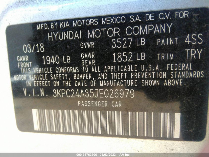 2018 HYUNDAI ACCENT SEL - 3KPC24A35JE026979