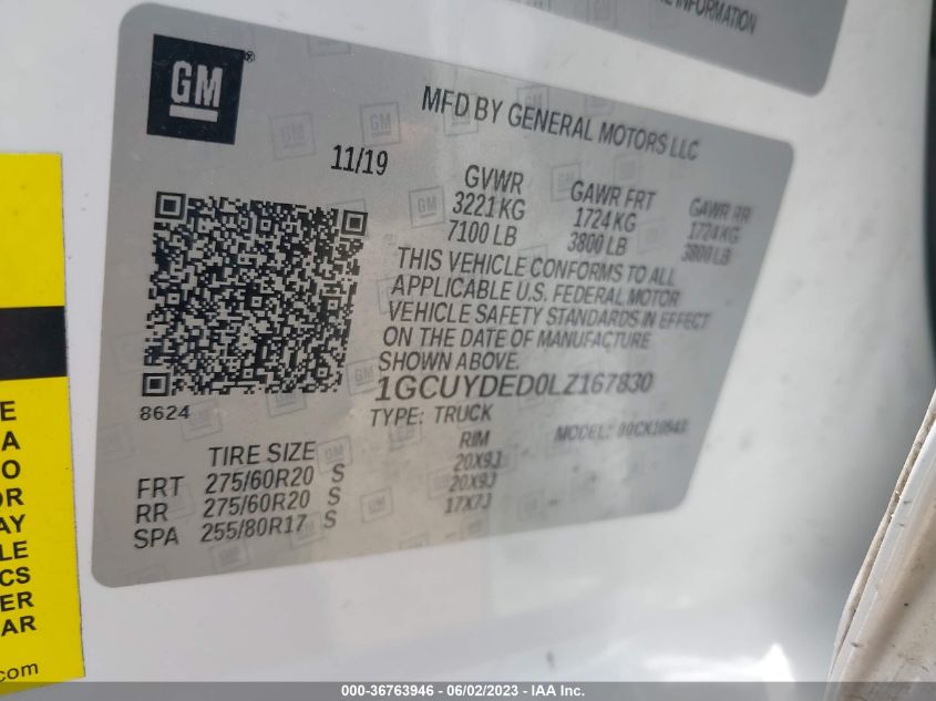 2020 CHEVROLET SILVERADO 1500 LT - 1GCUYDED0LZ167830