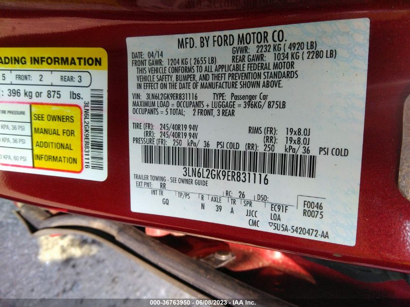 2014 LINCOLN MKZ - 3LN6L2GK9ER831116