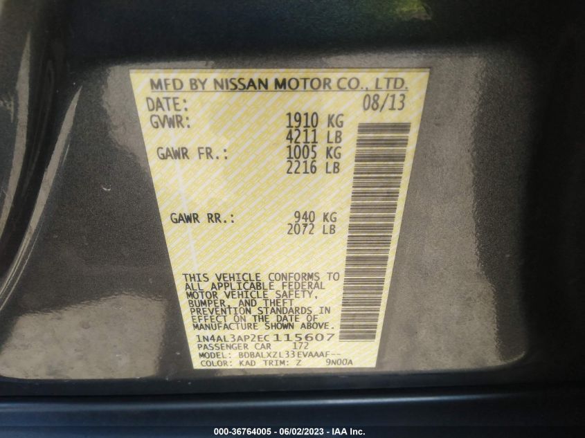 2014 NISSAN ALTIMA 2.5 SL - 1N4AL3AP2EC115607