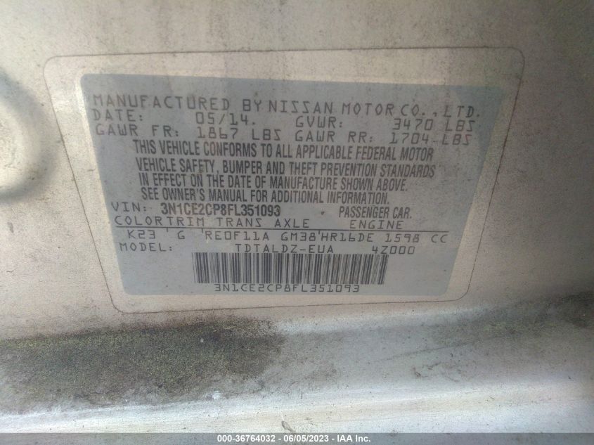 2015 NISSAN VERSA NOTE SV - 3N1CE2CP8FL351093