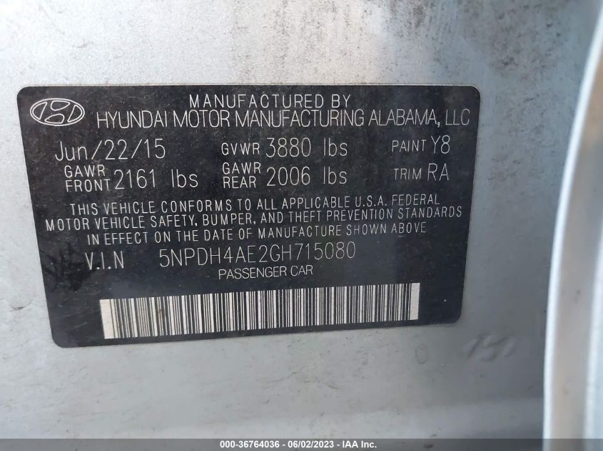 2016 HYUNDAI ELANTRA SE - 5NPDH4AE2GH715080