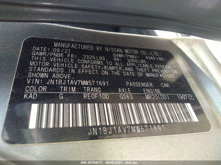 2021 NISSAN ROGUE SPORT S - JN1BJ1AV7MW571691