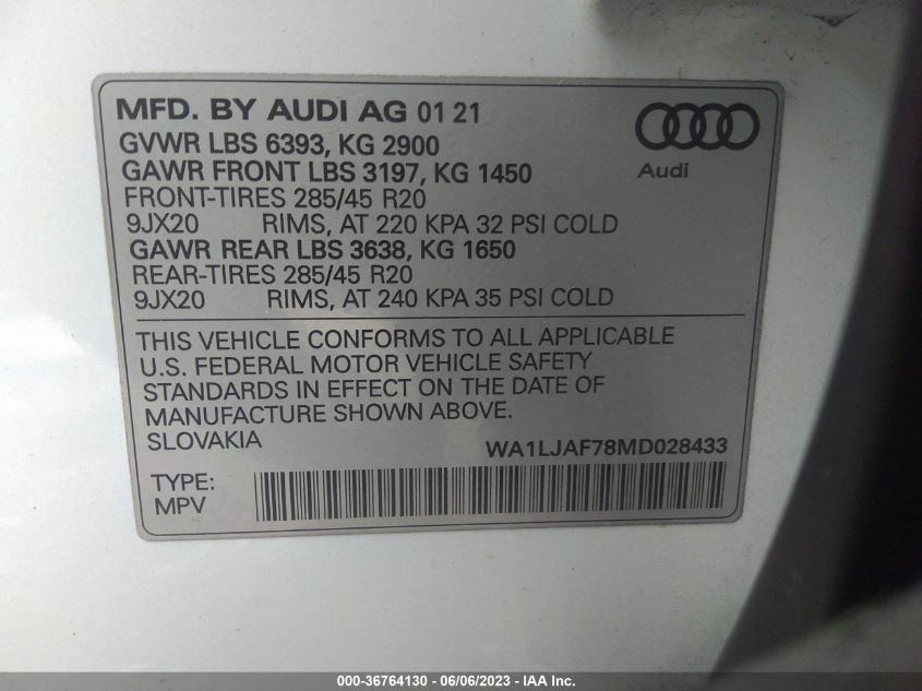 2021 AUDI Q7 PREMIUM PLUS - WA1LJAF78MD028433