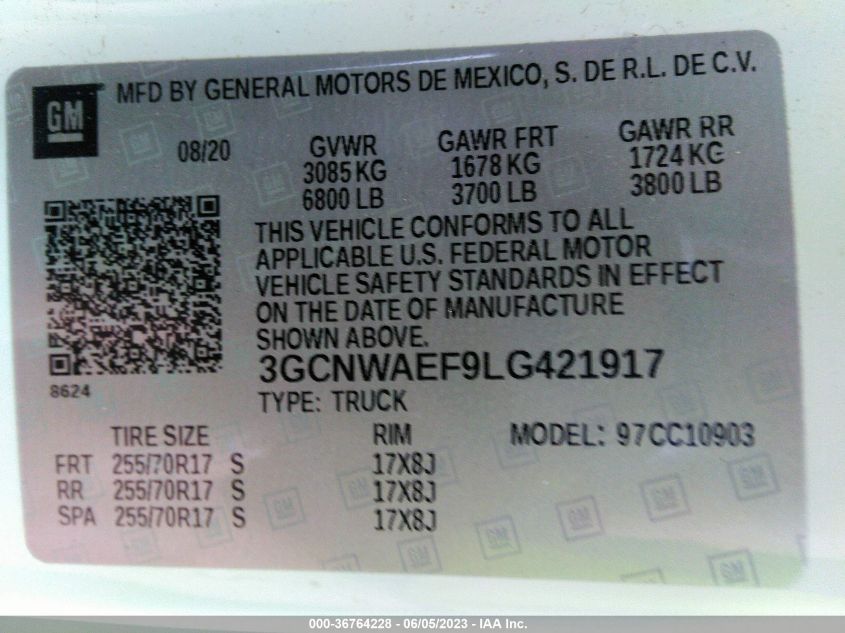 2020 CHEVROLET SILVERADO 1500 WORK TRUCK - 3GCNWAEF9LG421917