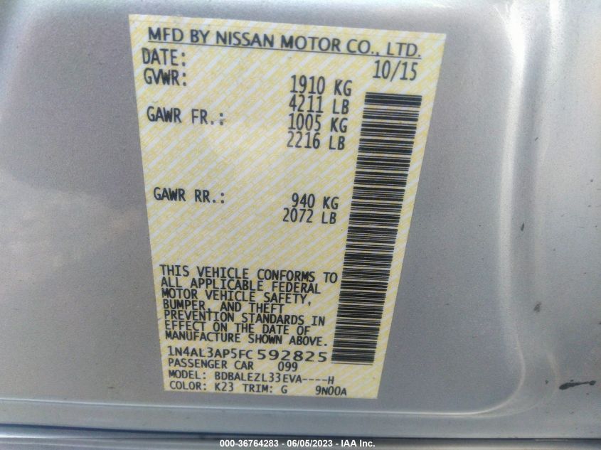 2015 NISSAN ALTIMA 2.5 S - 1N4AL3AP5FC592825