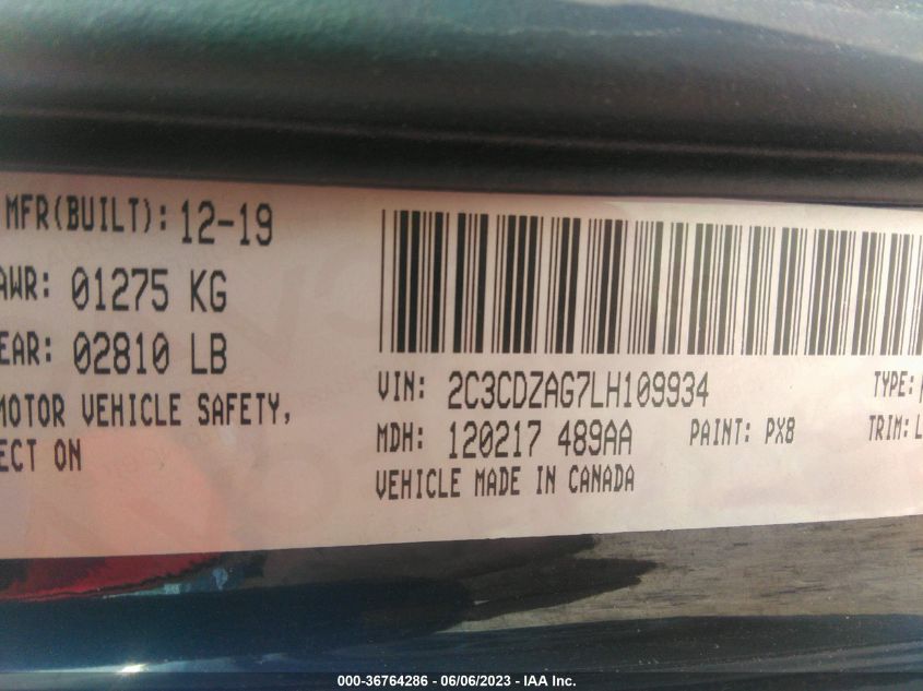 2020 DODGE CHALLENGER SXT - 2C3CDZAG7LH109934