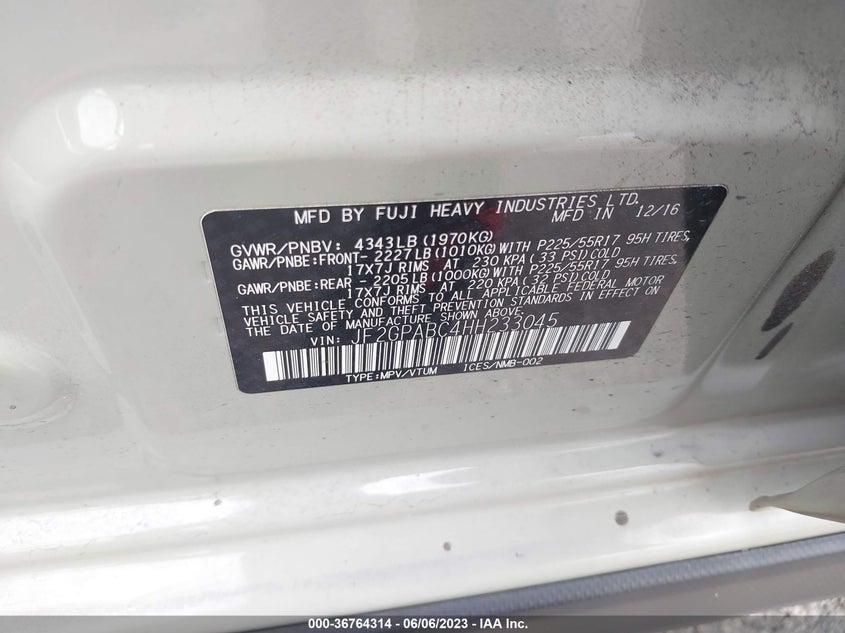 VIN JF2GPABC4HH233045 2017 SUBARU CROSSTREK PREMIUM