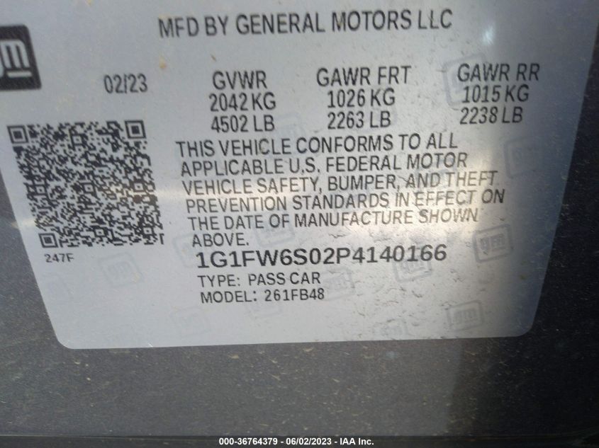 2023 CHEVROLET BOLT EV FWD 1LT 1G1FW6S02P4140166