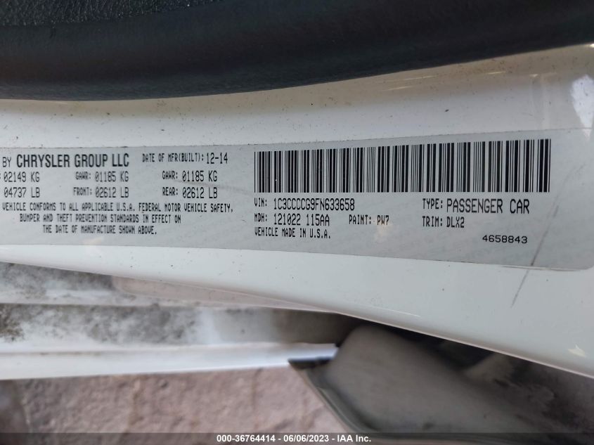 2015 CHRYSLER 200 C - 1C3CCCCG9FN633658