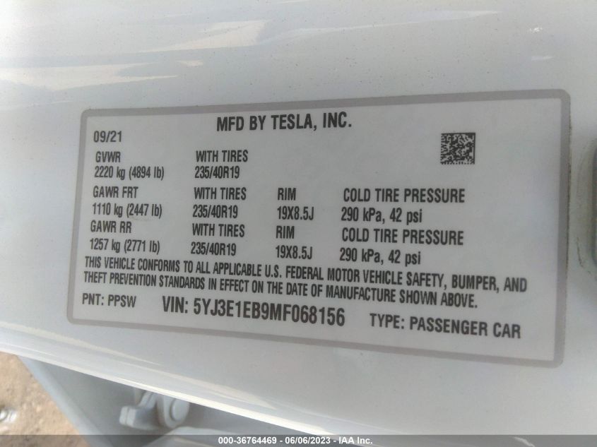 5YJ3E1EB9MF068156 Tesla Model 3 LONG RANGE 9