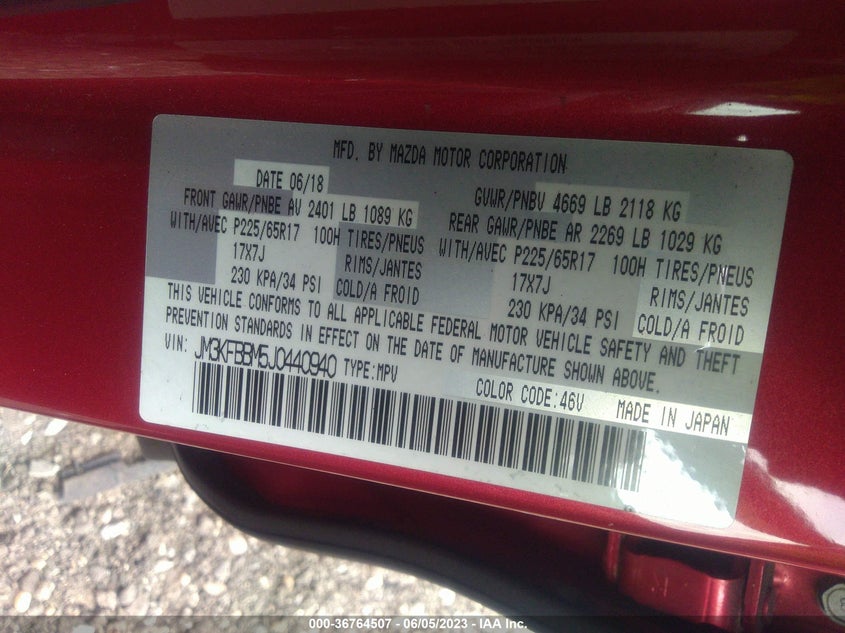 VIN JM3KFBBM5J0440940 2018 MAZDA CX-5 SPORT