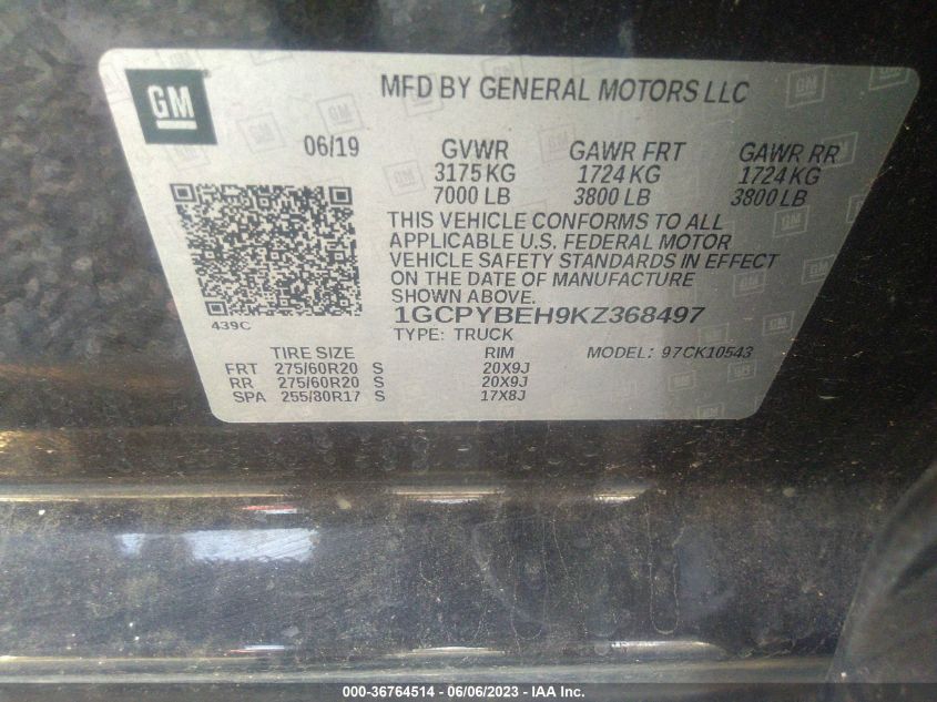 2019 CHEVROLET SILVERADO 1500 CUSTOM - 1GCPYBEH9KZ368497