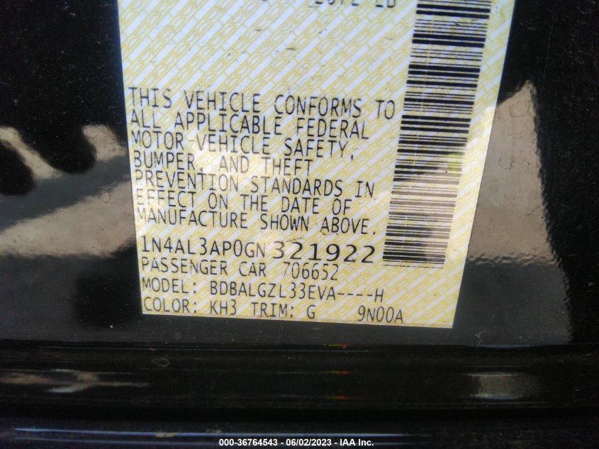 2016 NISSAN ALTIMA 2.5 S - 1N4AL3AP0GN321922