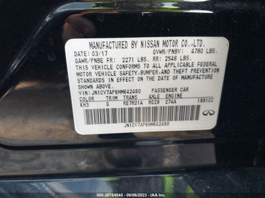 2017 INFINITI Q50 2.0T - JN1CV7AP6HM642460