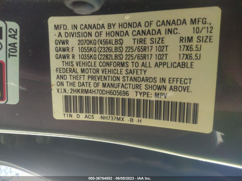 2013 HONDA CR-V EX-L - 2HKRM4H70DH605696