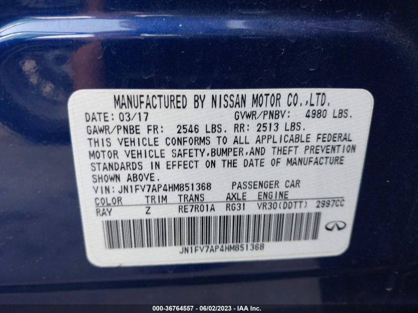 2017 INFINITI Q50 RED SPORT 400 - JN1FV7AP4HM851368