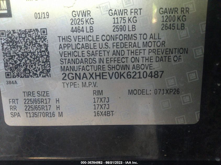 2019 CHEVROLET EQUINOX LS - 2GNAXHEV0K6210487