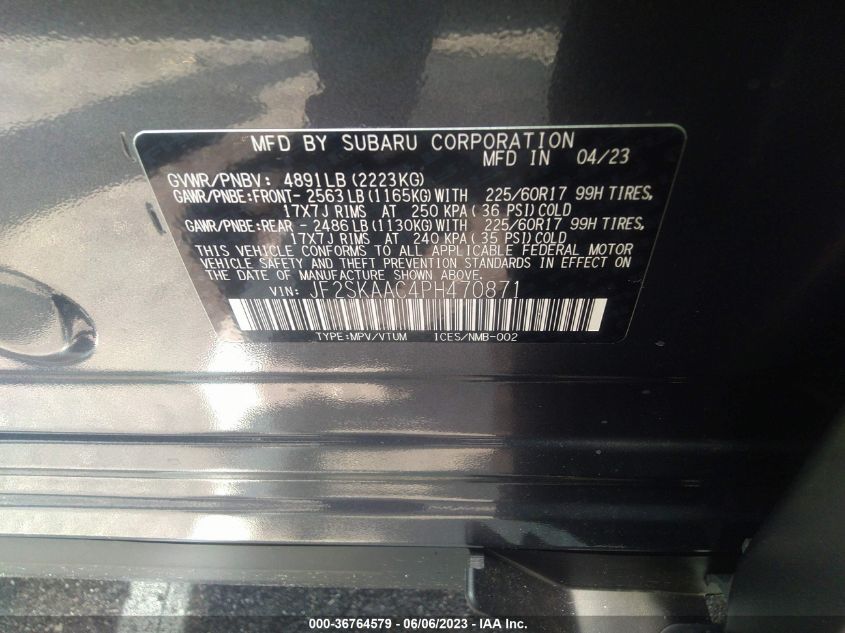 2023 SUBARU FORESTER - JF2SKAAC4PH470871