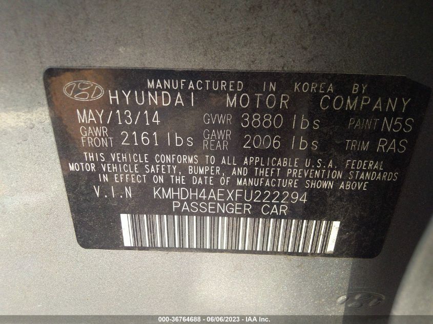 2015 HYUNDAI ELANTRA SE - KMHDH4AEXFU222294