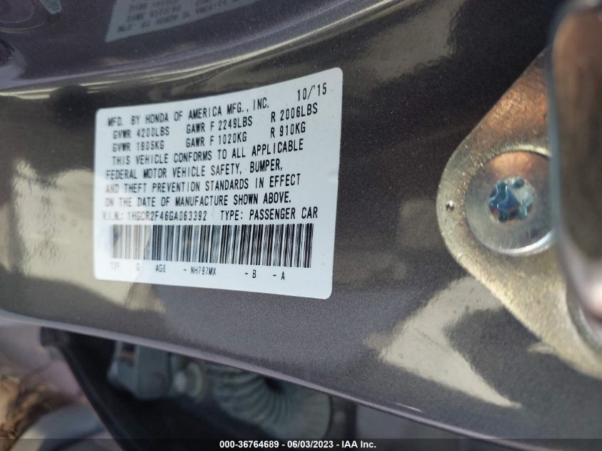 2016 HONDA ACCORD SEDAN LX - 1HGCR2F46GA063392