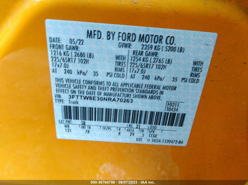 2022 FORD MAVERICK XL/XLT/LARIAT 3FTTW8E30NRA70263