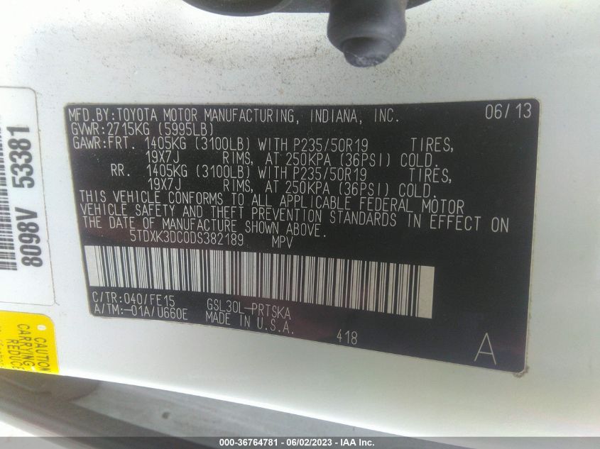 2013 TOYOTA SIENNA SE - 5TDXK3DC0DS382189