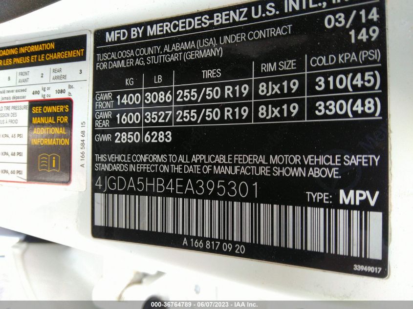 2014 MERCEDES-BENZ M-CLASS ML 350 - 4JGDA5HB4EA395305