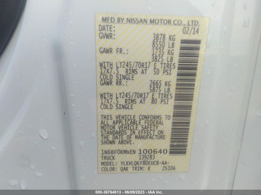 2014 NISSAN NV S/SV - 1N6BF0KMXEN100640