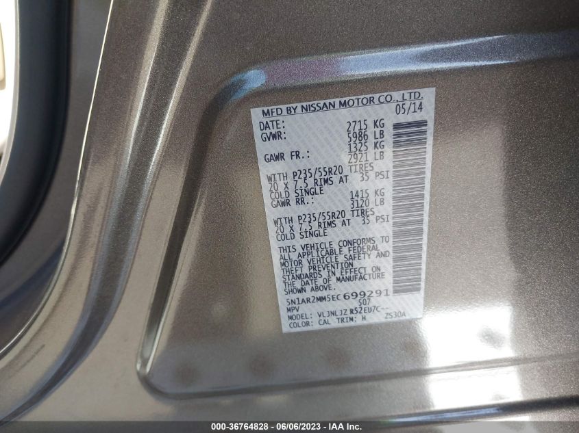 2014 NISSAN PATHFINDER PLATINUM - 5N1AR2MM5EC699291