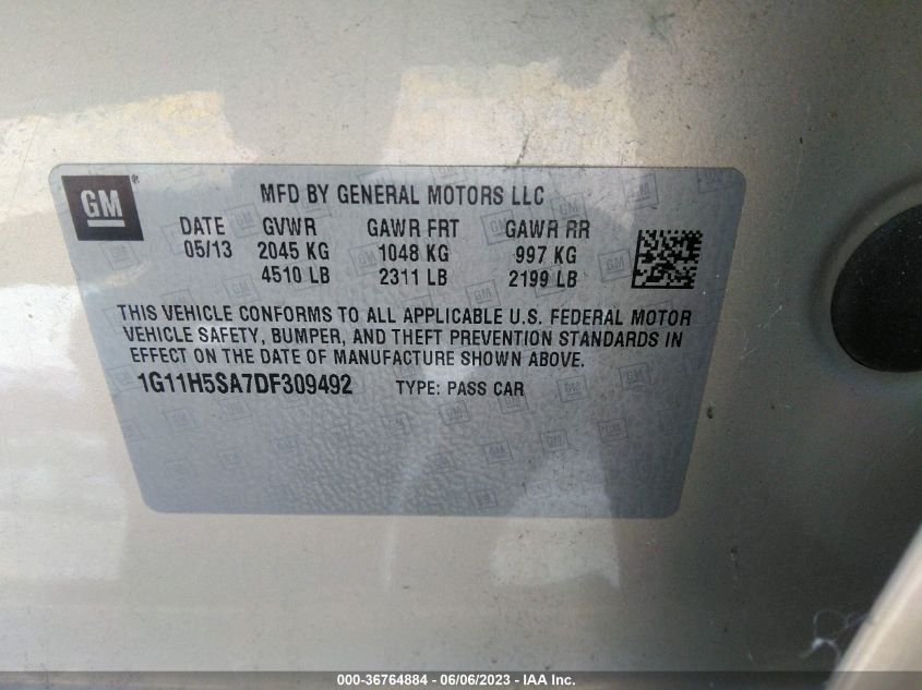 2013 CHEVROLET MALIBU LTZ - 1G11H5SA7DF309492