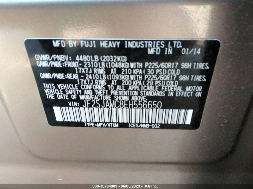 2014 SUBARU FORESTER 2.5I TOURING - JF2SJAMC8EH556650