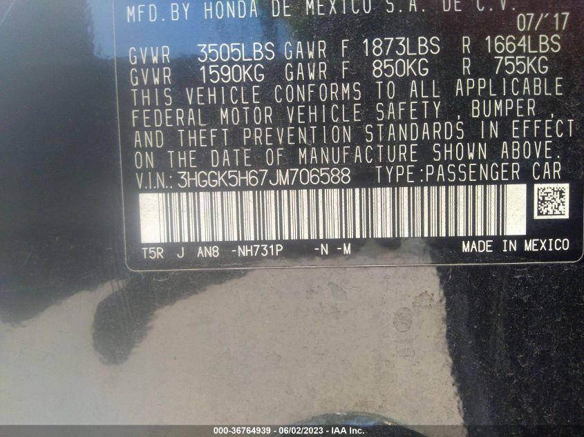 2018 HONDA FIT SPORT - 3HGGK5H67JM706588
