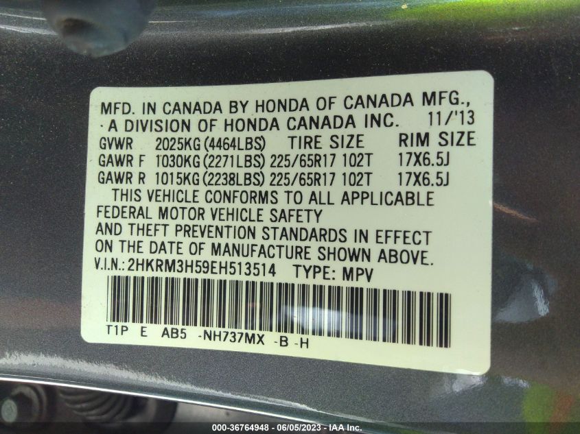 2014 HONDA CR-V EX - 2HKRM3H59EH513514